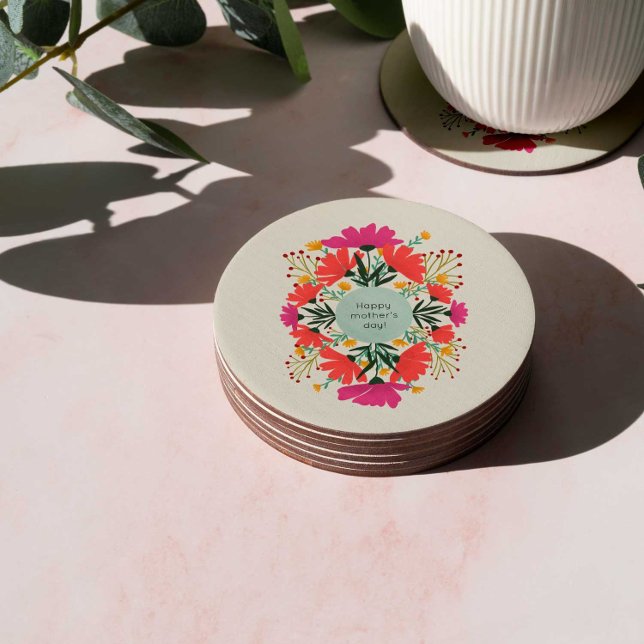 Happy mother's day floral round paper coaster (Creator Uploaded)