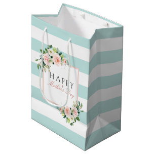 Happy Mother's Day Floral Stripes Pattern Medium Gift Bag