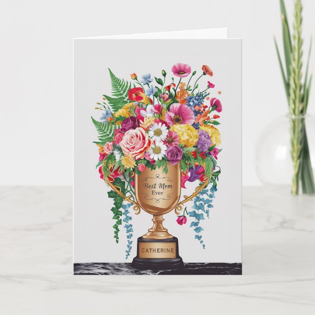 Happy Mother's Day Floral Trophy Customisable Card (Front)