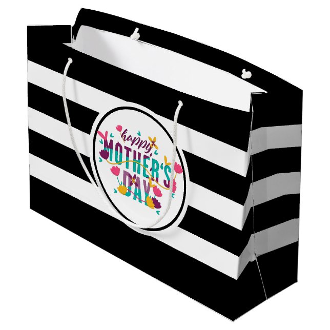 Happy Mothers Day Floral & typography Large Gift Bag (Back Angled)