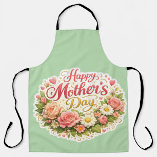 Happy Mother's Day floral wreath Sage green kitche Apron