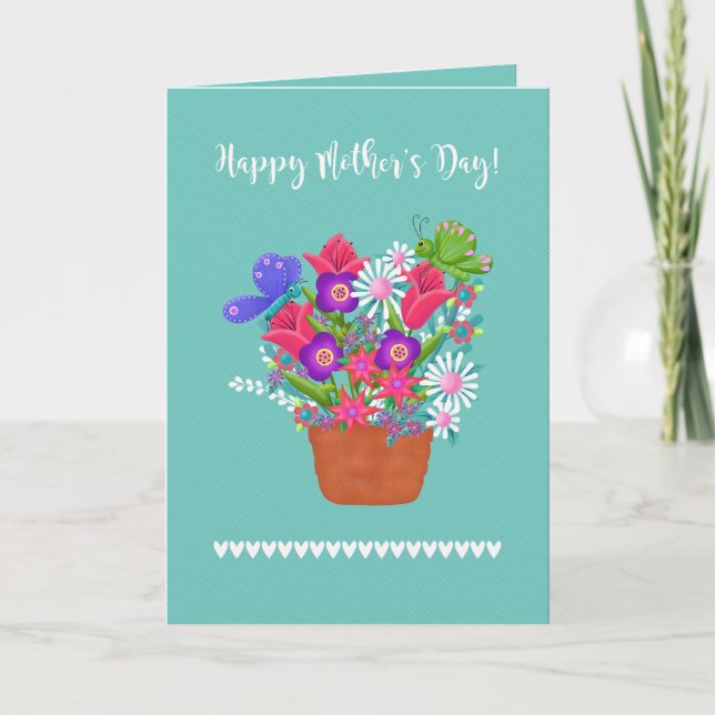 Happy Mother's Day Flowers and Butterflies Note Card (Front)