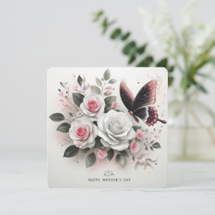 Happy Mother's Day Flowers and Butterfly Holiday Card
