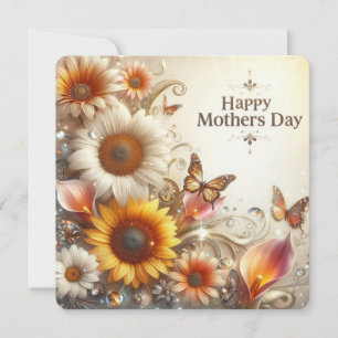 Happy Mother's Day Flowers and Butterfly Holiday Card