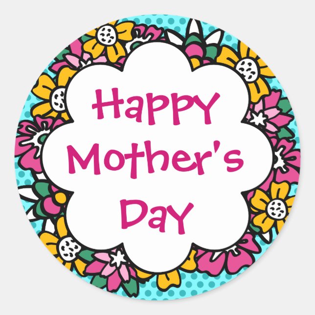 Happy Mother's Day Flowers Classic Round Sticker (Front)