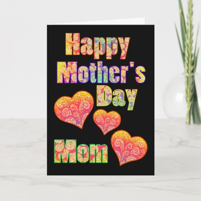 Happy Mother's Day for Mum & Colourful Retro Heart Card (Front)