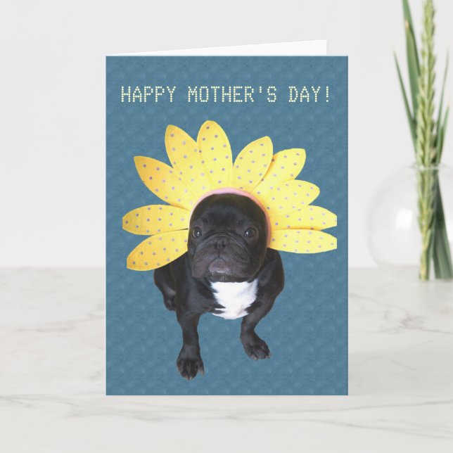 Happy Mother's Day French Bulldog Flower Card (Front)