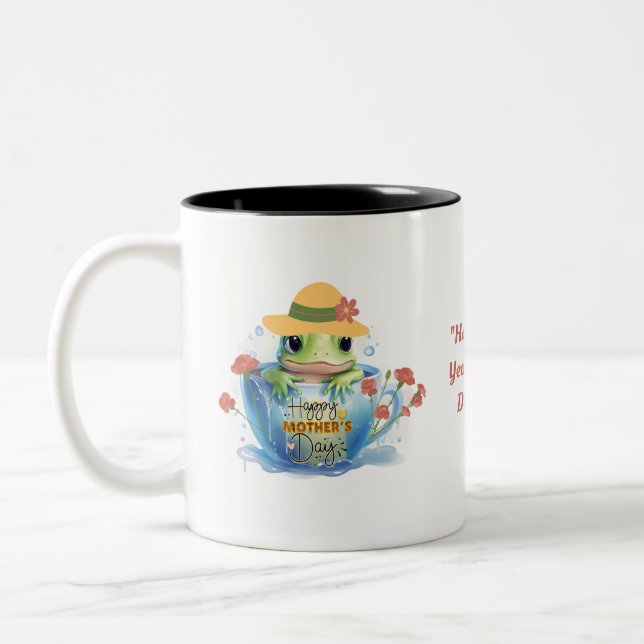 Happy Mother's Day Frog and Hat in a Teacup Two-Tone Coffee Mug (Left)
