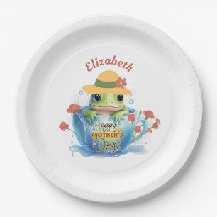 Happy Mother's Day Frog with Hat in Teacup Paper Plate
