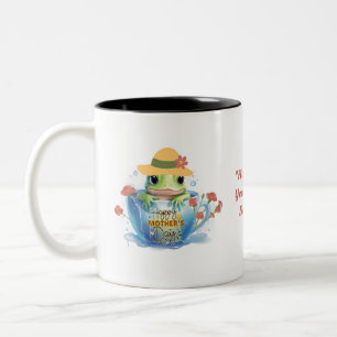 Happy Mother's Day Frog with Hat in Teacup Two-Tone Coffee Mug