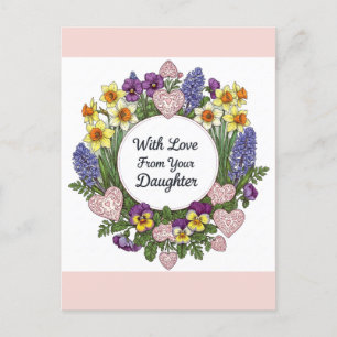 Happy Mothers Day From Daughter Floral Wreath Postcard