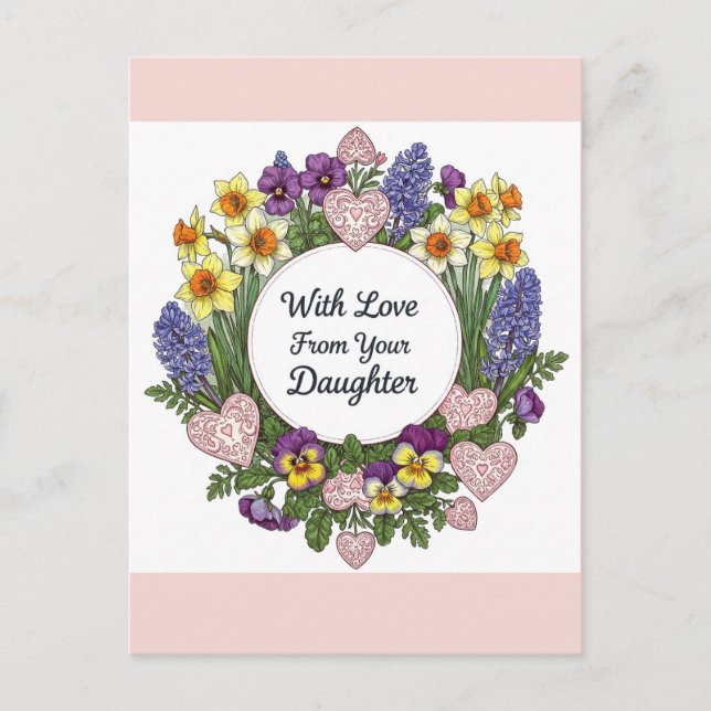 Happy Mothers Day From Daughter Floral Wreath Postcard (Front)
