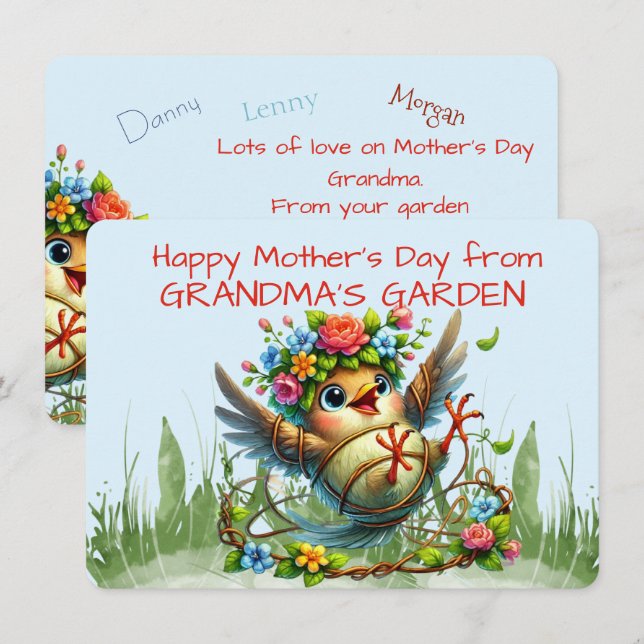 Happy Mother's Day from GRANDMA'S GARDEN Funny Bir Holiday Card (Front/Back)