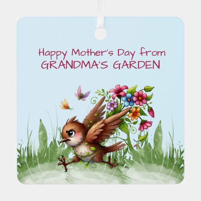 Happy Mother's Day from GRANDMA'S GARDEN Funny Bir Metal Tree Decoration (Front)