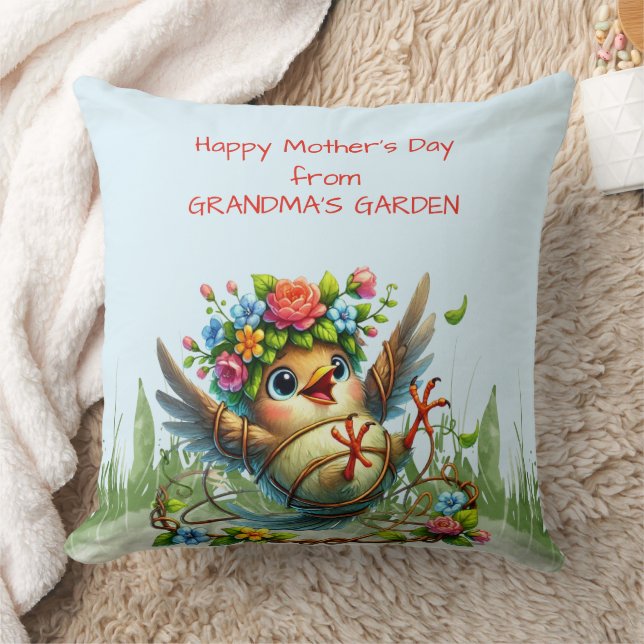 Happy Mothers Day from GRANDMA'S GARDEN Funny Bird Cushion (Blanket)