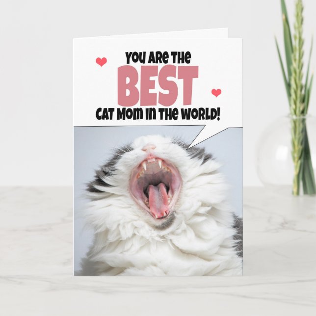 Happy Mothers Day From The Cat Cute Kitty Shouting Holiday Card (Front)