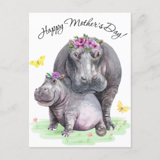 Happy Mothers Day Fun Hippo Postcard