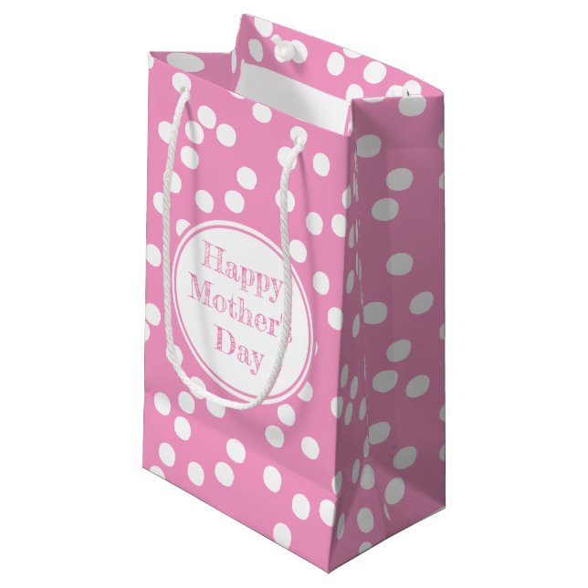 Happy Mother's Day - Fun Hot Pink Polkadots  Small Gift Bag (Front Angled)