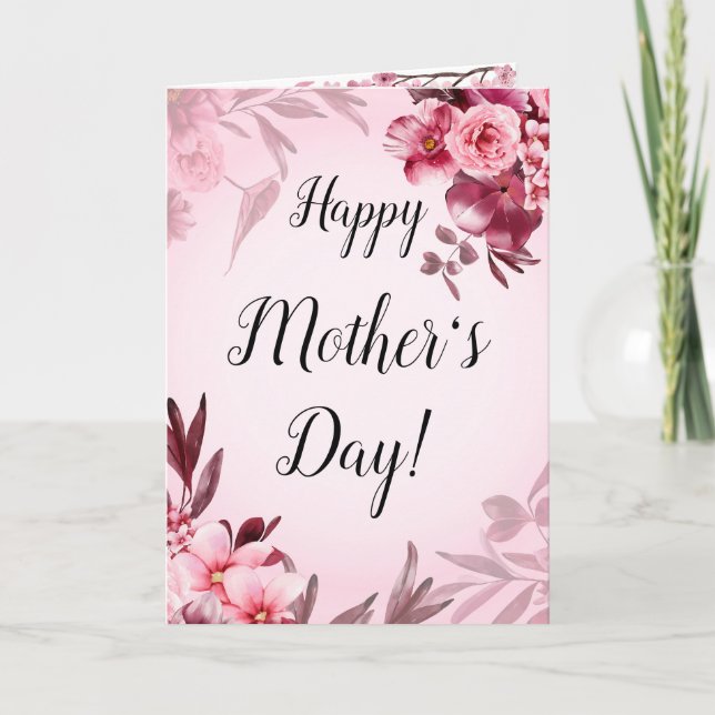 Happy Mother's Day Gift Card Floral Pink Red Cute (Front)