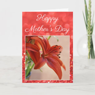 Happy Mother's Day Girly Glitter Lily Flower Photo Card