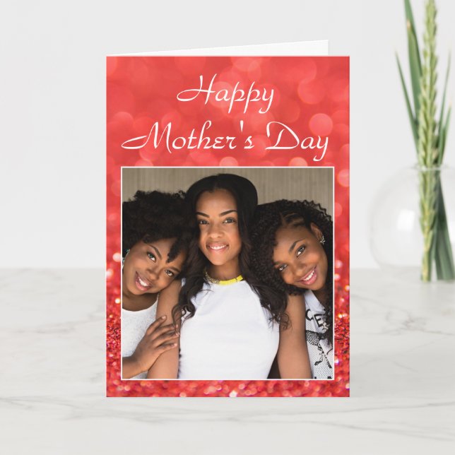 Happy Mother's Day Glitter Cherished Family Photo Card (Front)