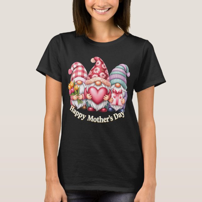 Happy Mothers Day Gnomes Heart Flowers Mom Grandma T-Shirt (Front)