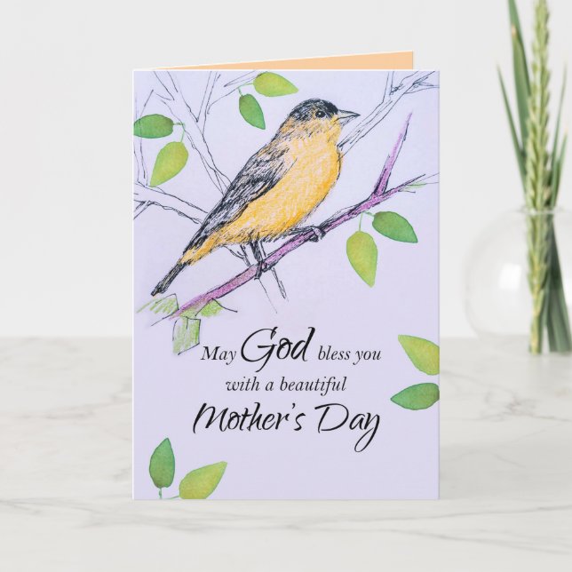 Happy Mother's Day God Bless You Goldfinch Bird Card (Front)