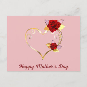 Happy Mother's Day Gold Heart and Roses Card