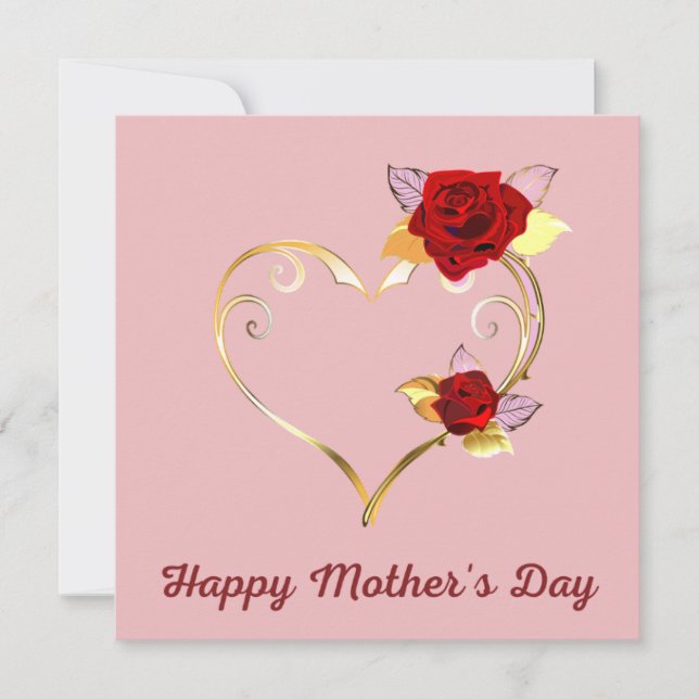 Happy Mother's Day Gold Heart and Roses Card (Front)