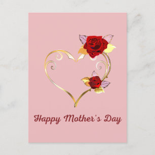 Happy Mother's Day Gold Heart and Roses Card
