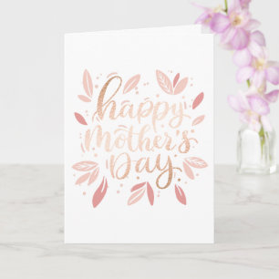 Happy mothers day. Gold pink cute floral script Card