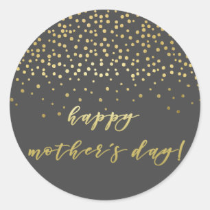 Happy Mother's Day - Gold Script & Confetti Classic Round Sticker