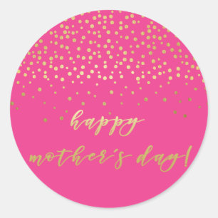 Happy Mother's Day - Gold Script & Confetti Classic Round Sticker