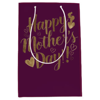 Happy Mother's Day Gold Script Heart Medium Gift Bag