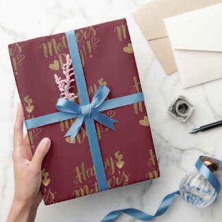 Happy Mother's Day Gold Script Heart Wrapping Paper