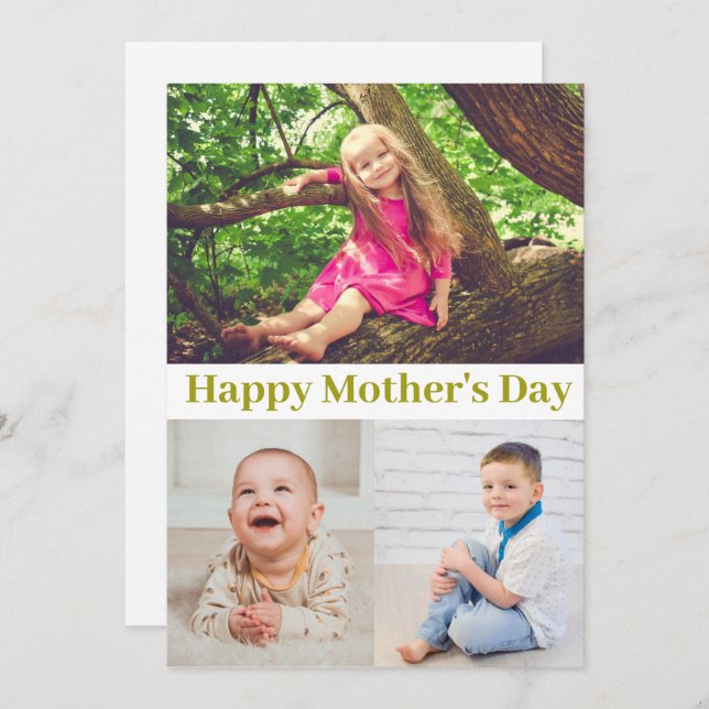 Happy Mother's Day Gold Script Photo Collage Card (Front/Back)