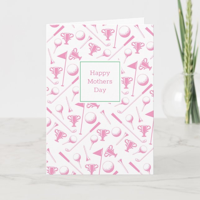 Happy Mothers Day Golfing Own Message Pink Card (Front)