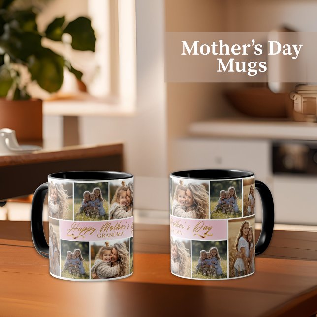 Happy Mother's Day Grandma Pink Photo Collage Mug (Creator Uploaded)