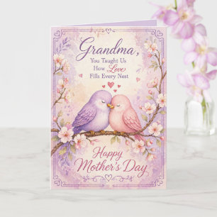Happy Mother's Day Grandma Whimsical Lovebirds Card