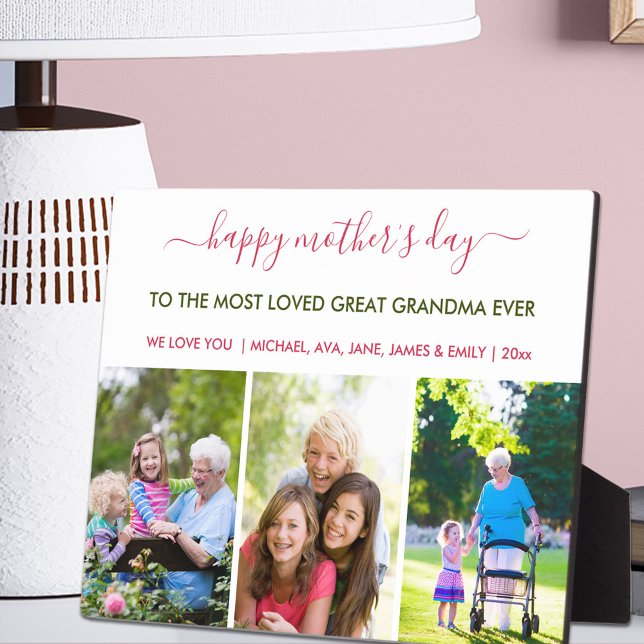 Happy Mothers Day Great Grandma 3 Photo Custom Plaque (Creator Uploaded)