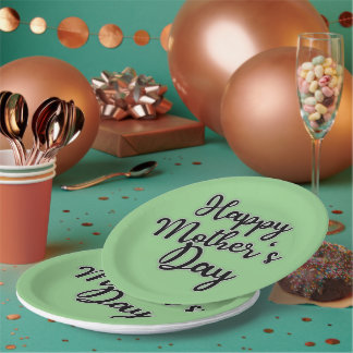 Happy Mothers Day Green Paper Plate