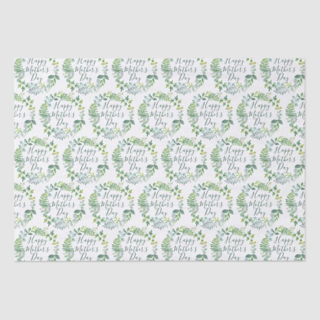 Happy Mother's Day Greenery Foliage Wreath Tissue Paper (Front)