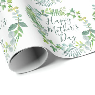 Happy Mother's Day Greenery Foliage Wreath Wrapping Paper