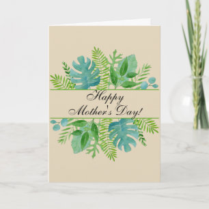 Happy Mother's Day Greenery Leaves Watercolor Card