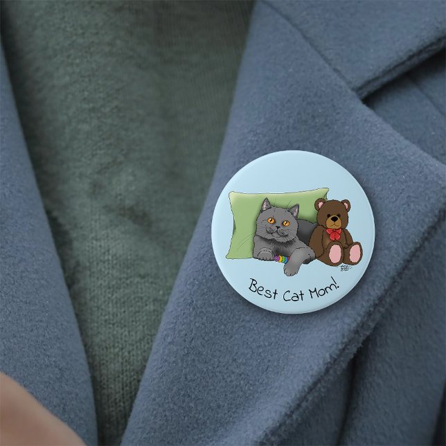 Happy Mother's Day Grey Cat 7.5 Cm Round Badge (Creator Uploaded)