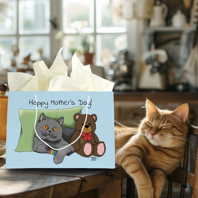 Happy Mother's Day Grey Cat Large Gift Bag (Creator Uploaded)