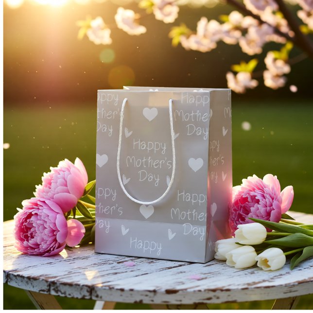 Happy Mother's day grey script Medium Gift Bag (Happy Mother's Day Elegant Grey Script Medium Gift Bag)