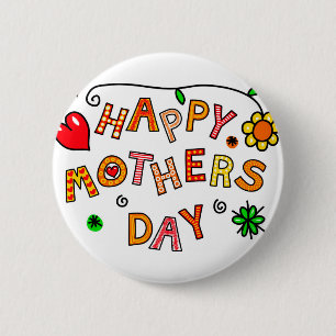 Happy Mother's Day Hand Drawn Cartoon Typography 6 Cm Round Badge