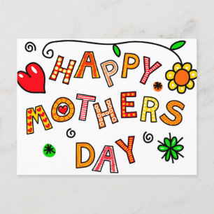 Happy Mother's Day Hand Drawn Cartoon Typography Postcard