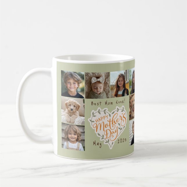 Happy Mother's Day Heart 8 Photo Collage Coffee Mug (Left)